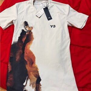 Y-3 Men's Abstract Black and Brown Tee